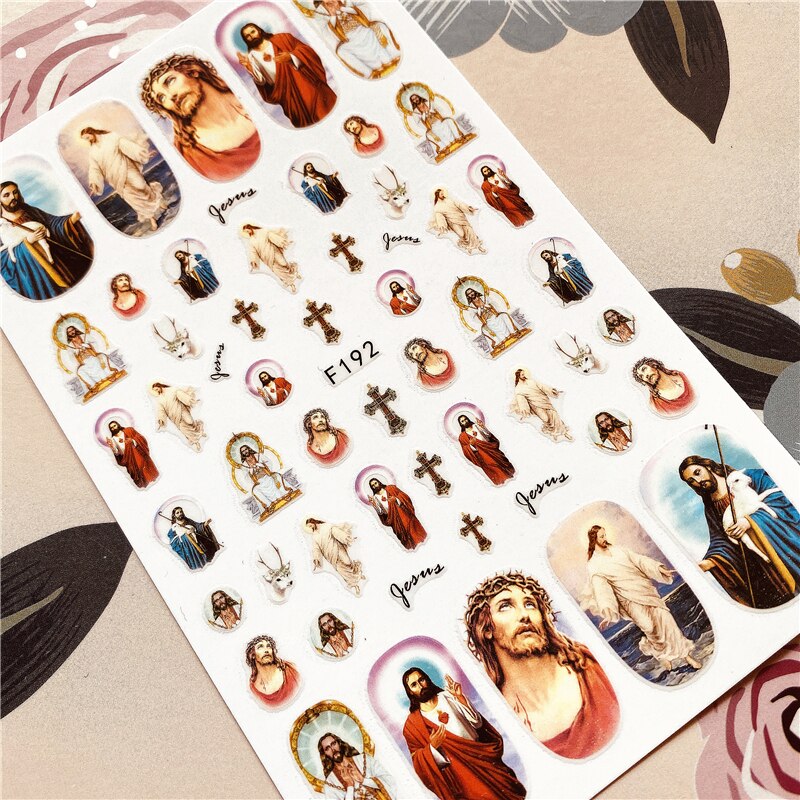 Jésus Christ vierge marie série croix 3D retour colle ongle décalcomanie ongle autocollant décoration ongle art ongle outil ongle ornement: F-192