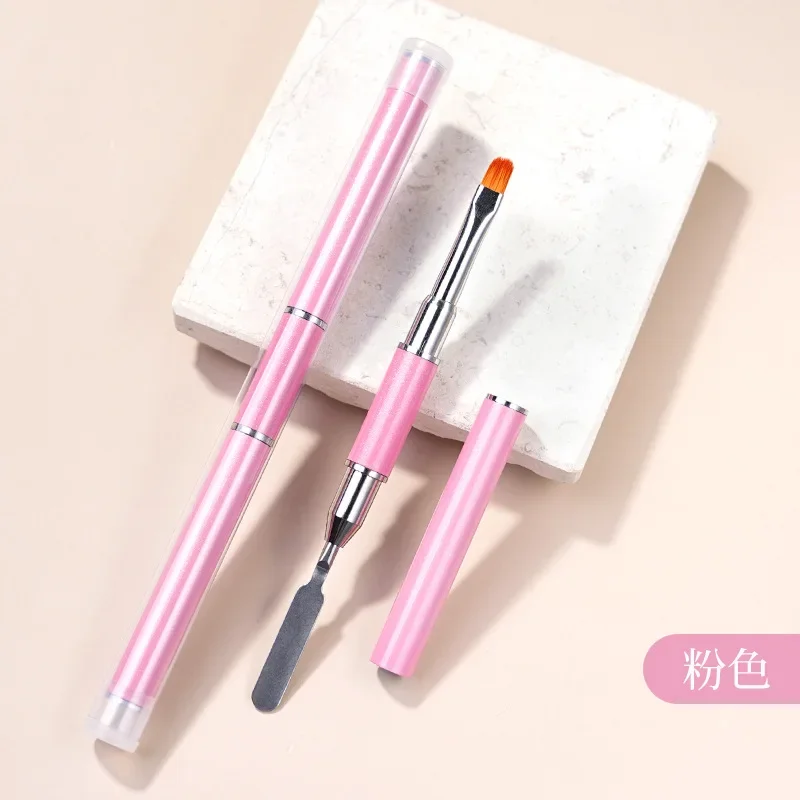 2-in-1 Dual beendet Poly Nagel Gel Bürste Pflücker Nagelbürste und Spachtel Edelstahl Gel für NäGel Verlängerungsgel Werkzeug: Licht Grün
