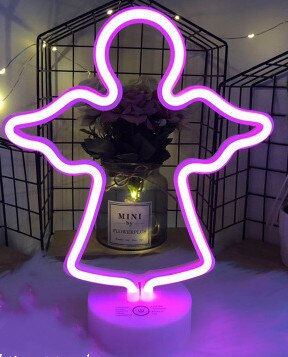 8 mode neon led ljus tecken julfest heminredning sovrum bordslampa flamingo måne enhörning träd neon gul: Rosa ängel