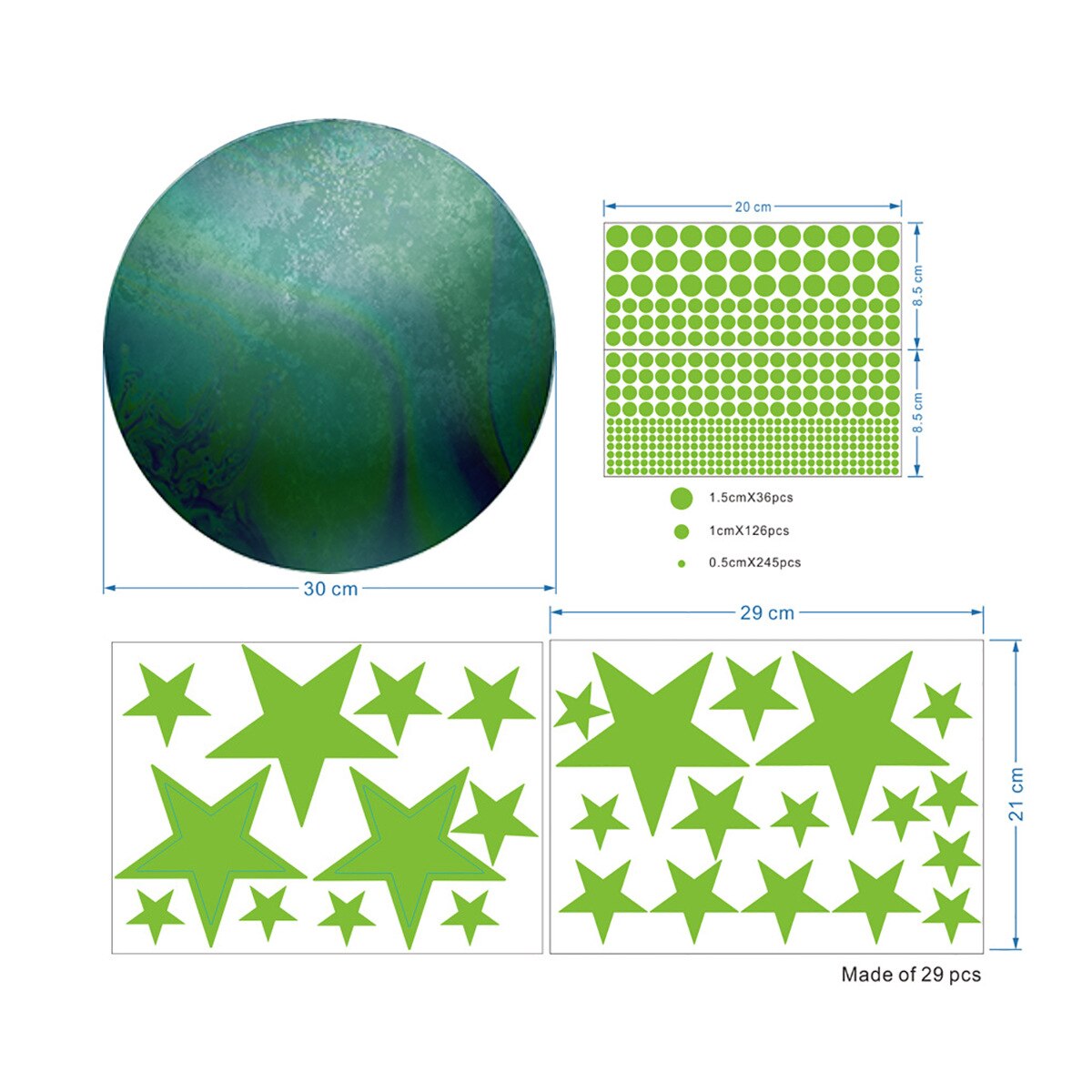 Tofok-pegatina de pared de estrellas para decoración, pegatinas fluorescentes luminosas DIY de 30cm, Luna, Planeta, salón, techo, escaleras, ventana que brillan en la oscuridad: T2