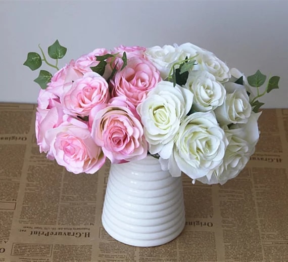 Ramo de flores de Borgoña, rosa de seda, rojo oscuro, Burdeos ramo de novia, ramo de damas de honor, ramos de flores artificiales de seda Ro