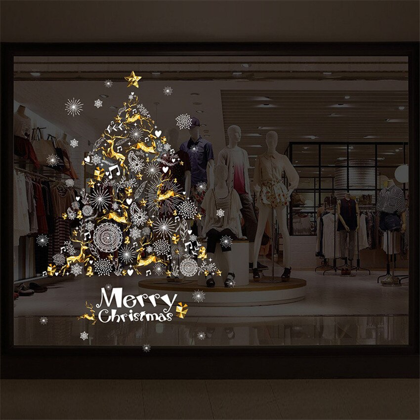 Removable Christmas tree Window Glass Sticker Decor Xmas Snowflake Wall Sticker Showcase Decal wallpaper Christmas Decorations