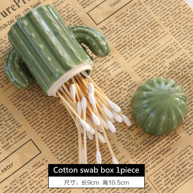 WHYOU – boîte à cure-dents en céramique, Cactus, porte-cure-dents, coton-tige, plat stockage de bonbons, fournitures de cuisine de Restaurant à domicile, décoration de bureau: Cotton Swab box 1