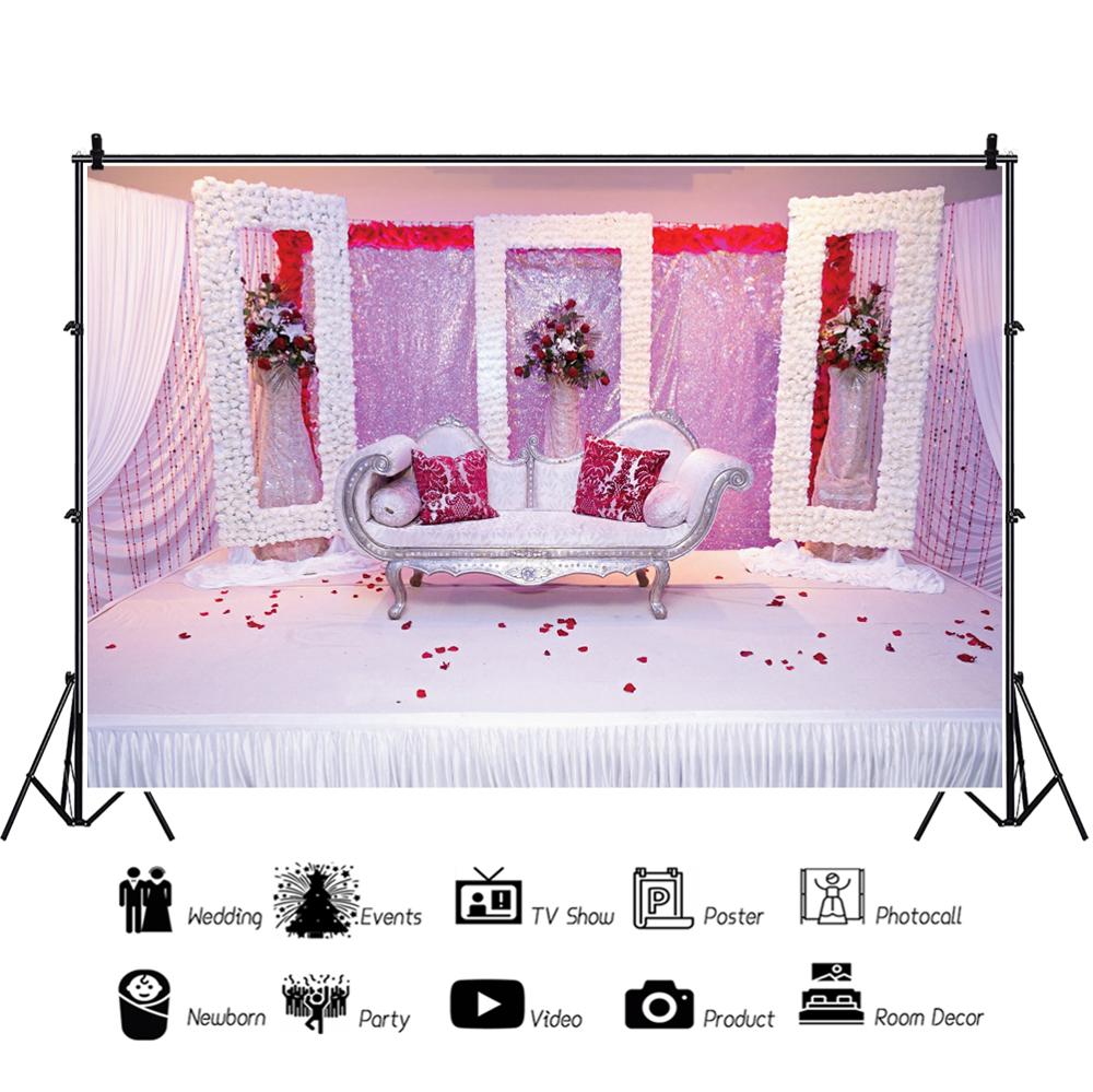 Laeacco Foto Achtergronden Voor Fotografie Bruiloft Stadium Rood Roze Thema Party Decor Rose Bloemen Kind Foto Achtergrond Photocall