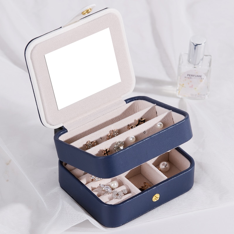 Multiple Usage Mini Jewelry Box PU Magnetic Buckle Travel Earrings Necklace Ring Storage Case Jewelry Casket