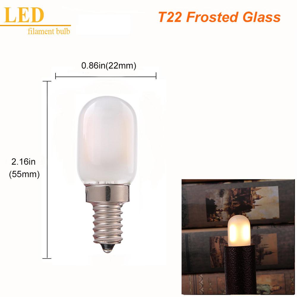 Grensk  t20 led glødetrådspære  g9 led 1w 2w e12 e14 110v 220v varm 2200k varm hvid 2700k dæmpbare lysekrone led vintage lys: T22 1w 2700k frostet / E12 110-130v