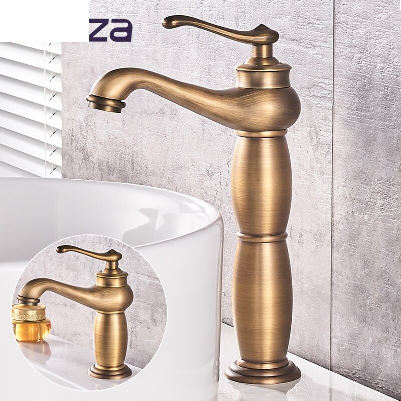 Badkamer Antieke Bronzen Massief Messing Luxe Wastafel Wastafel Tall Kraan Enkele Handgreep Water Mixer Badkraan Hoge En Korte Stijl crane