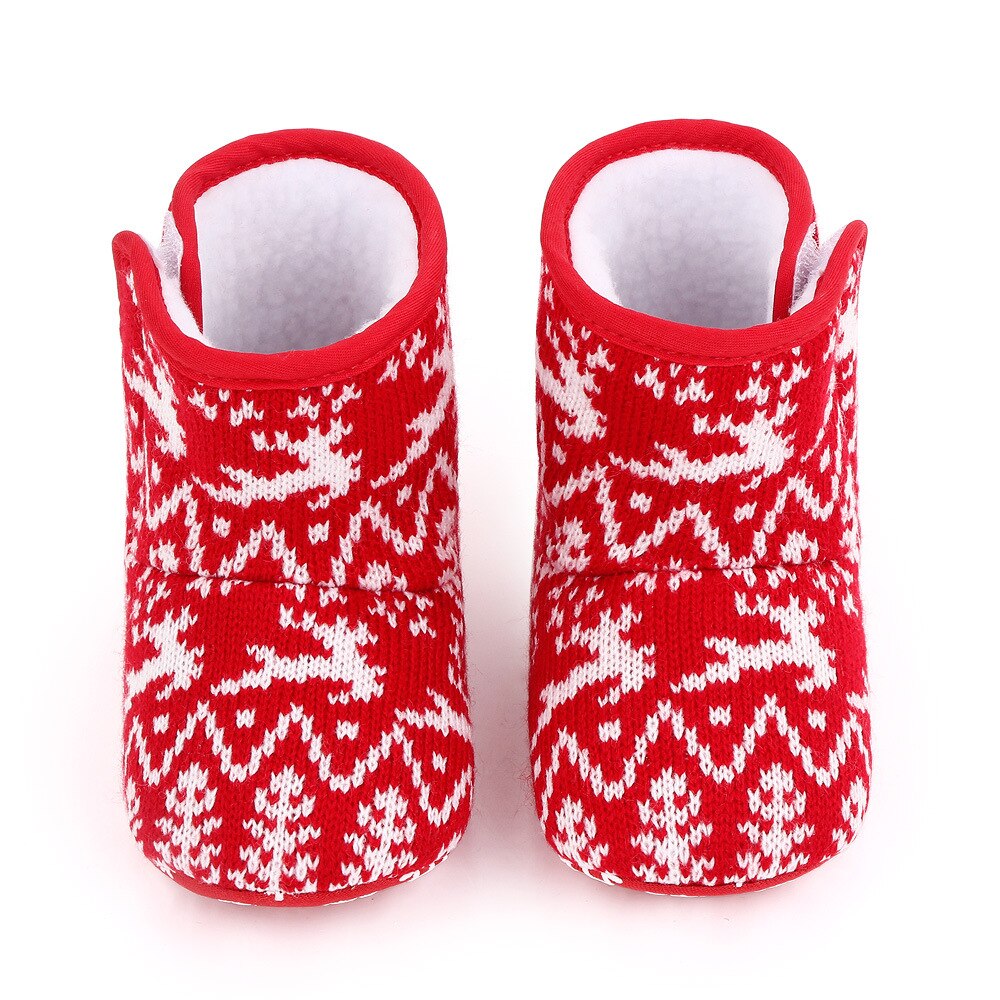 Baby unisex jul high-top varme bomuldsstøvler dejlige snefnug santa vinter varme hjemmesko skridsikre nyfødte støvletter