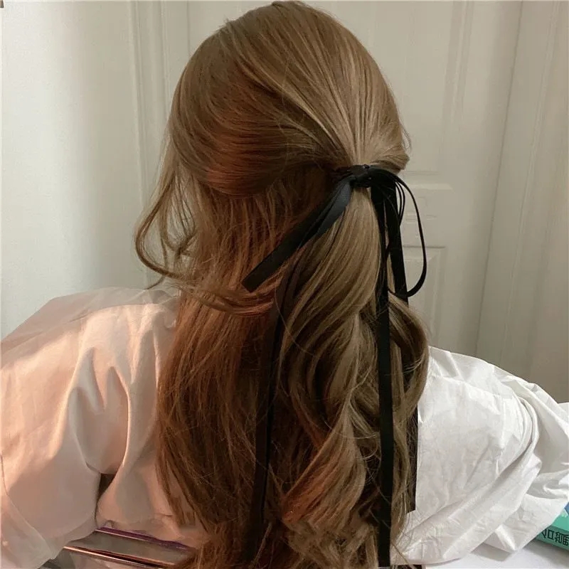 Lystrfac-Diadema con lazo largo y dulce para mujer y niña, diadema elástica con lazo para el pelo, accesorios para cabello femenino