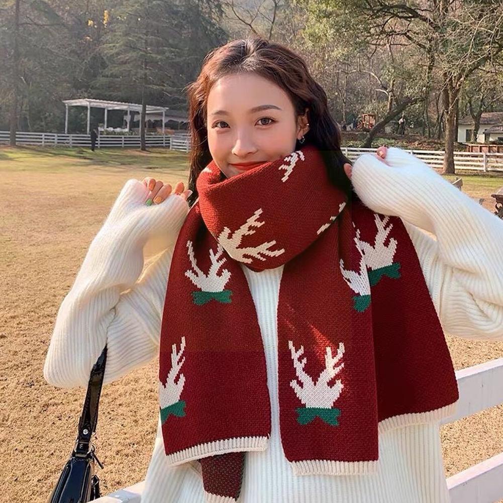 Christmas Pattern Long Scarf for Women Men Winter Knitting Warm Scarves Shawl Dual-use Scarfs Clothes Accessories foulard femme