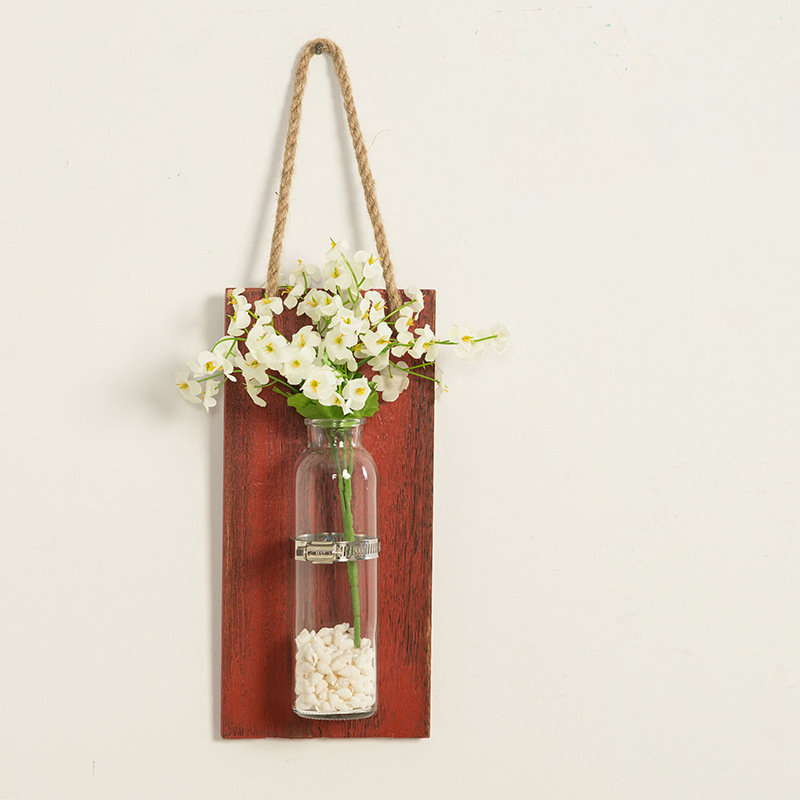 Väggmonterad dekoration innovativ blomma vas hylla hängande träplatta blommor kruka hänga för väggdekoration trädgård: Röd