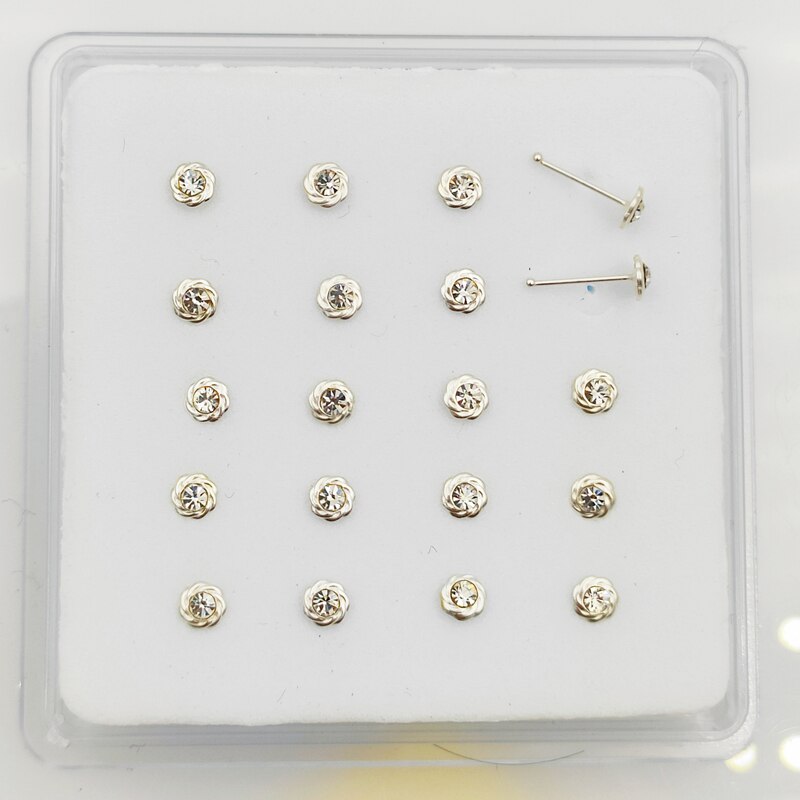 925 Sterling Zilveren Neus Stud Clear Crystal Neus Piercing Tiny Earring Nariz Piercing Lichaam Sieraden 20 Stks/pak: silver