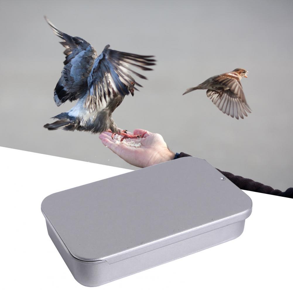 Bird Feeder Push Pull Training Metal Sliding Food Storage Box For Parrot Silver Large-capacity Square Bird Snack Storage
