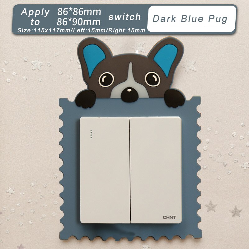 Cartoon Animal Night Light Switch Sticker Funny On-off Protective Cover DIY Switch Sticker Luminous for Household Room Decor: Dark Blue Pug