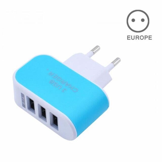 EU/US Plug Charger Station 3 Port USB Charge Charger Travel AC Power Chargers Adapter For Travel Accessories: EU-Blue