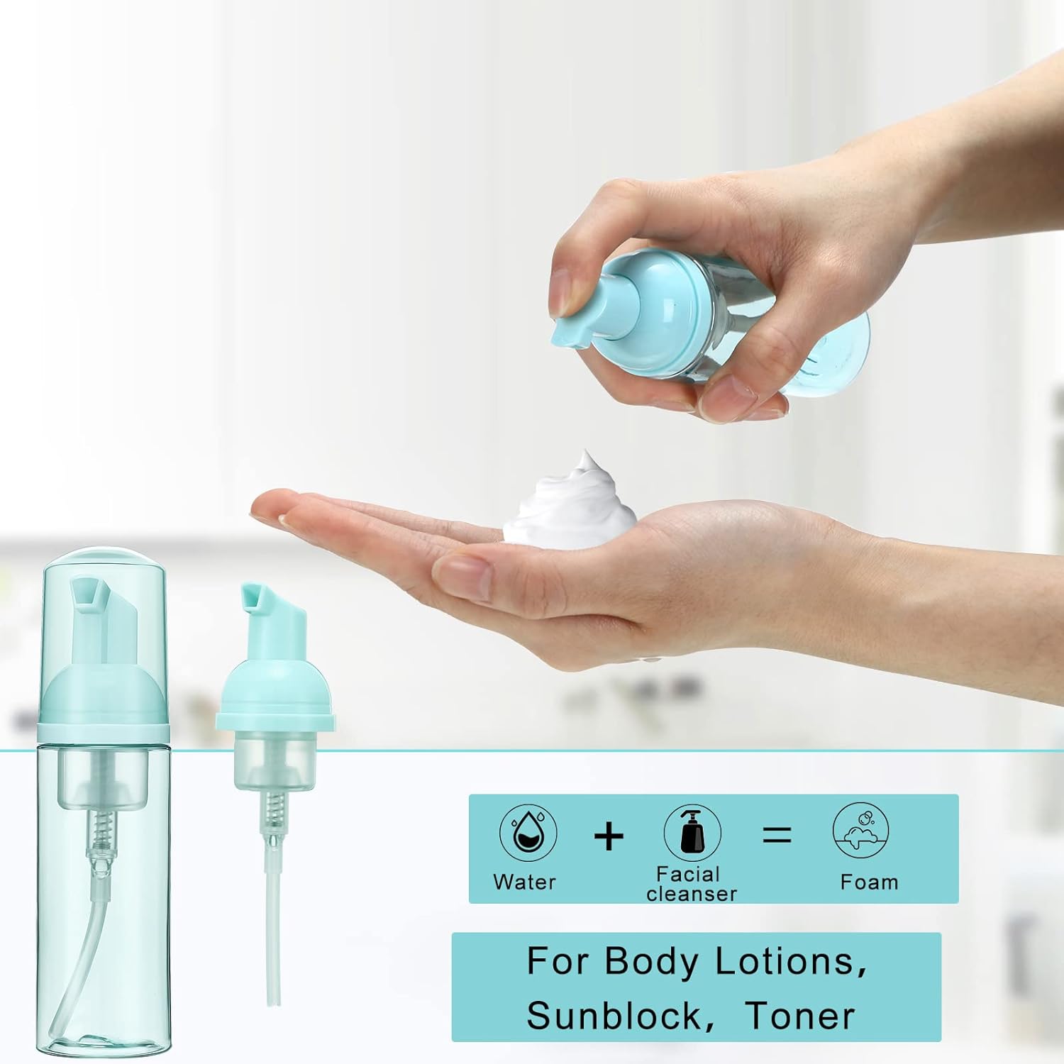 10pc flasker med skummende såpe, tom plastmousse, ansiktsrens, pumpeflaske, reise, påfyllbar lotion, sjampo-dispenser , 60ml