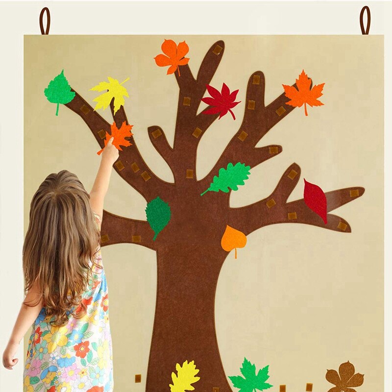 Fall Tree Of Thanks Craft Kit Felt Fall Tree Board with 52 Pcs Detachable Autumn Leaf Ornaments Autumn Bulletin Board for Kids C