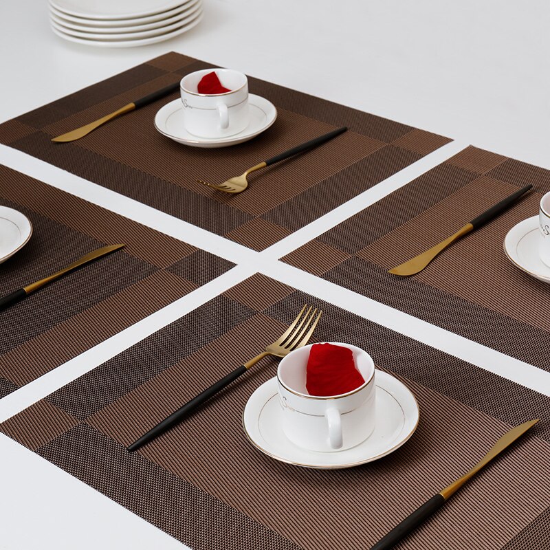 Placemats Voor Eettafel Thuis Geweven Vinyl Wasbaar Tafel Plaats Matten Duurzaam Hittebestendig Placemats Pak Van 4 Pcs: Coffee Rectangle