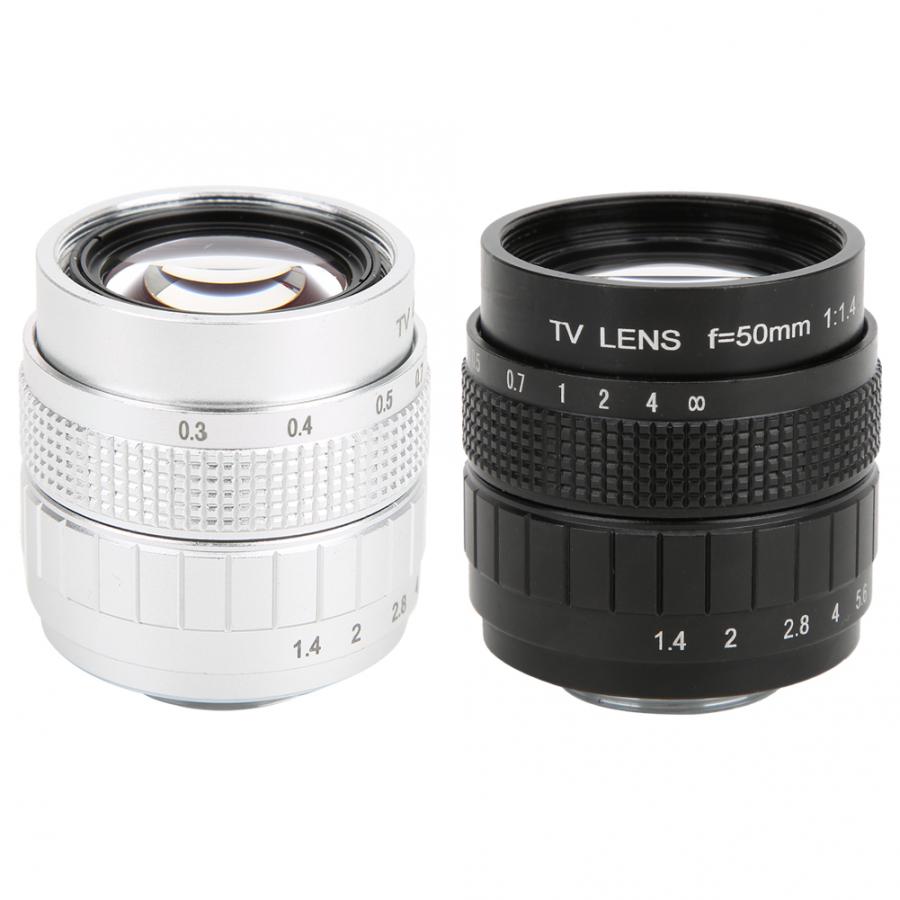 Obiettivo con attacco C F1.4 da 50mm utilizzato con anello adattatore per fotocamera Mirrorless Canon