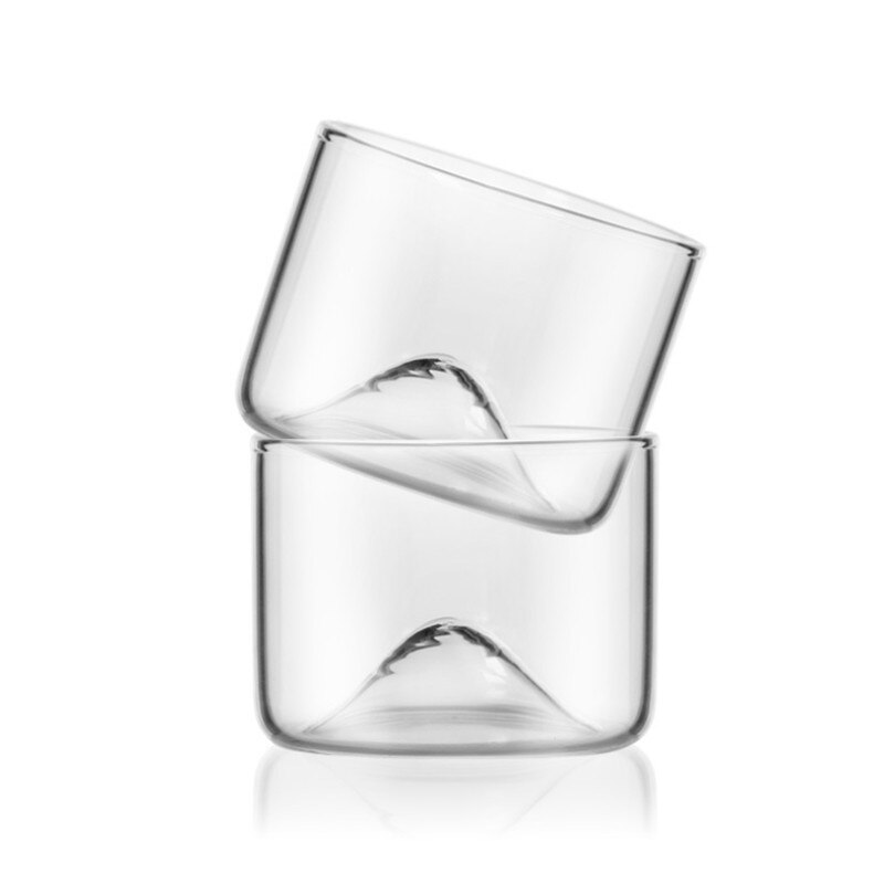 Bjerg whiskyglas med træbase ølglas vin vand te kop whiskyglas sæt bar drinkware tilbehør: 2 stk