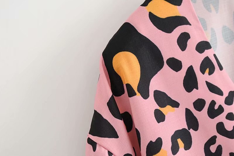 YY189-38 Roze Luipaard rits boog herfst hennep overhemd