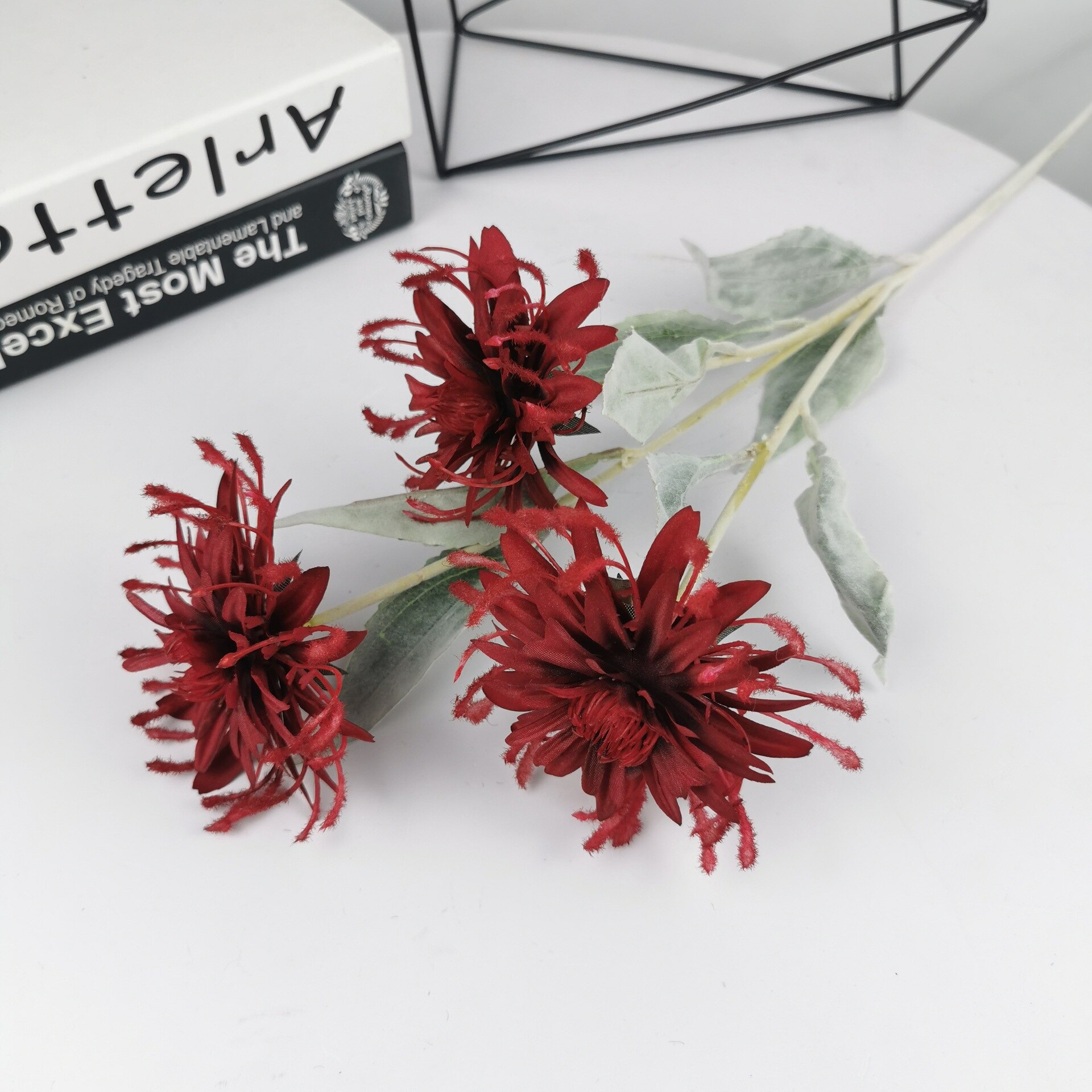 Simulation flower Nordic autumn false flower 3 heads of cosmopolitan flower arrangement bouquet matching art flower arrangement: Maroon