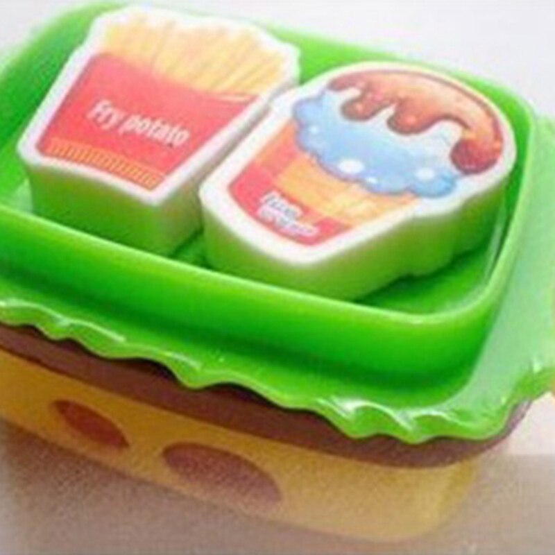 Sacapuntas con forma de hamburguesa de 2 orificios con dos gomas/borrador cuchillo de lápiz escolar para niños suministros de papelería