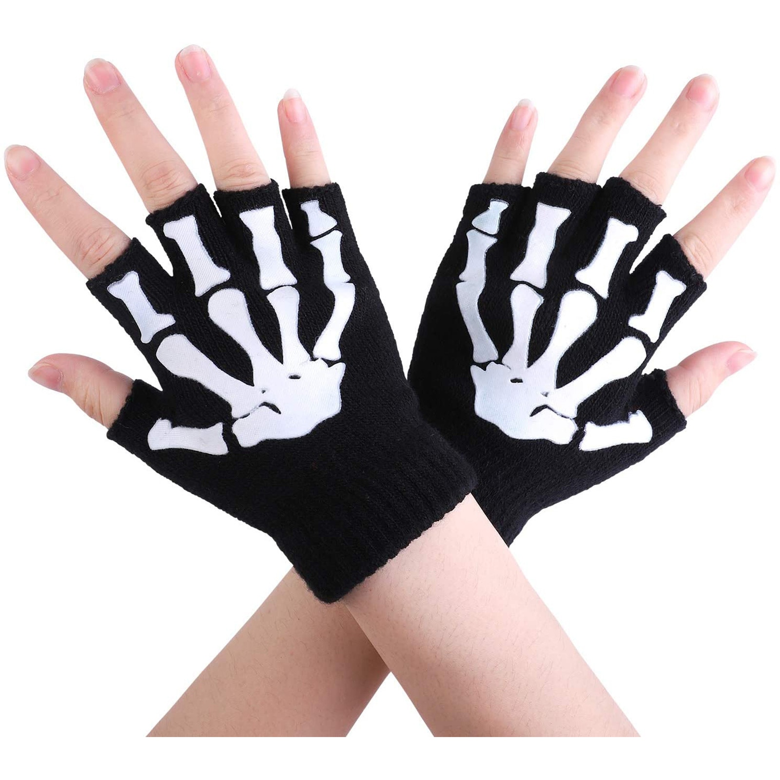 25 #5/2/1 Pairs Handschoenen Kids Skeleton Warm Glow In Dark Vingerloze Gebreide Handschoenen Mitten Kids Halloween Cosplay skelet Handschoenen