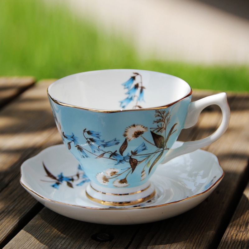 Keramisk kaffe britisk svart kinesisk bryllup kongelig benporselen blomst tekopp og tallerkensett
