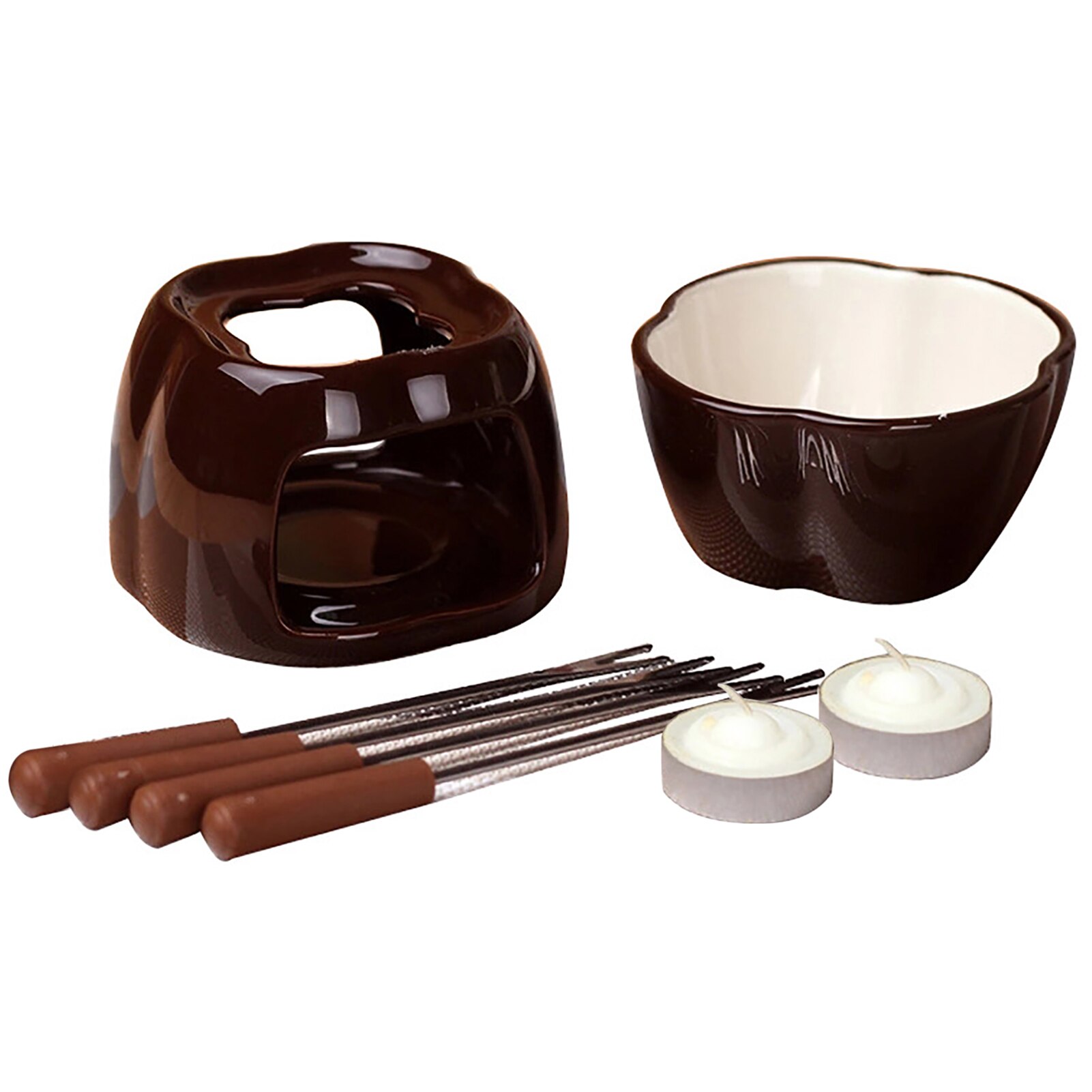 DIY Ceramic Fondue Set Cheese Ice Cream Bowl Warmer Chocolate Pot Chocolate Fondue With Tealight Candles For Home Cooking Tools
