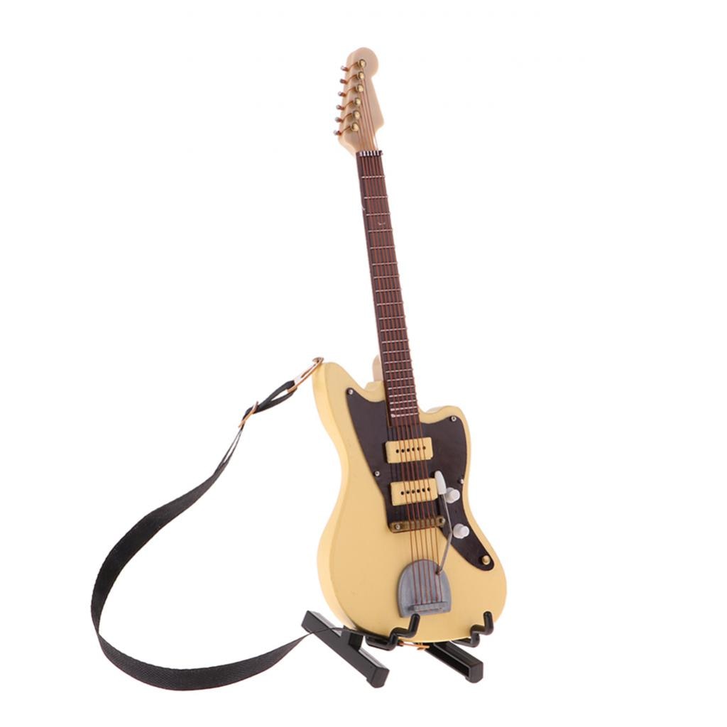 1/6 Houten Mini Gitaar Muziekinstrumenten Model W/Stand Decoratie Beige