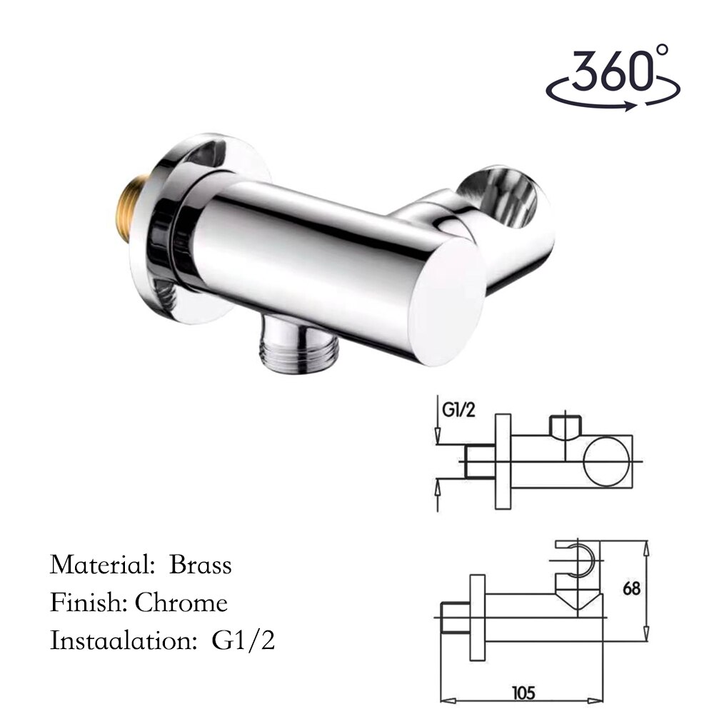 Solid Brass Bathroom Shower Head Connector /Holder with Water Outlet, Wall Mounted Connector Bracket For Shower Accessories: Model 9