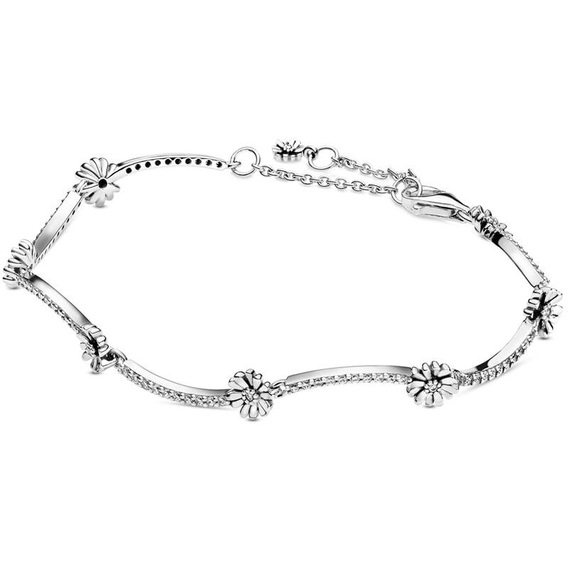 Nuovo 925 Braccialetto in Argento sterlina Scintillante Del Fiore della Margherita con Il Cristallo Del Braccialetto Del Braccialetto Misura Delle Donne del Branello di Fascino del Fai Da Te Gioielli in Europa