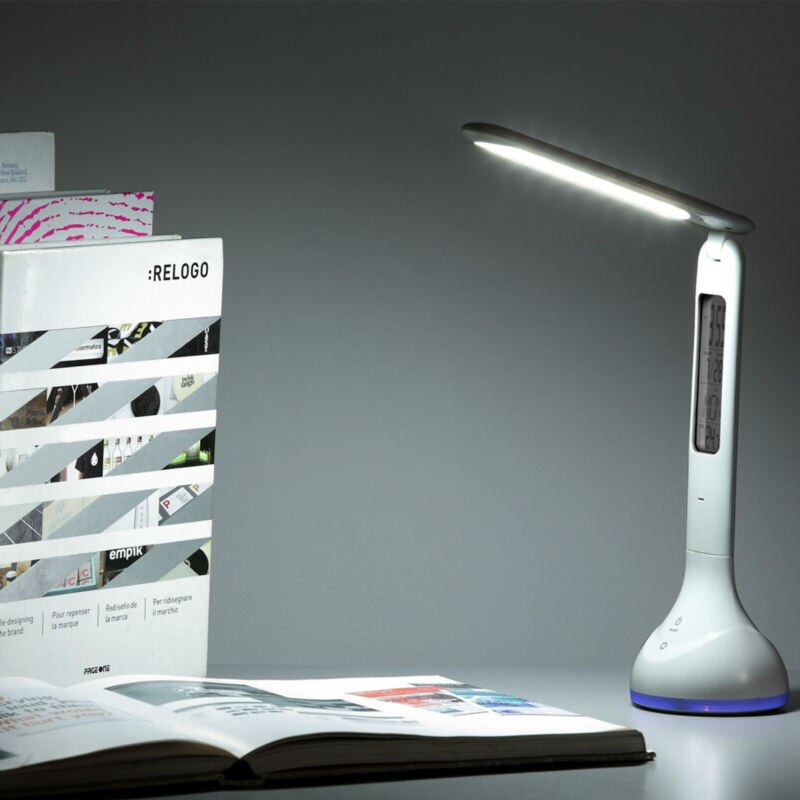 Led Bureaulamp Tafellamp Opvouwbare Dimbare met Kalender Temperatuur Wekker Sfeer Kleuren Veranderen Boek Licht