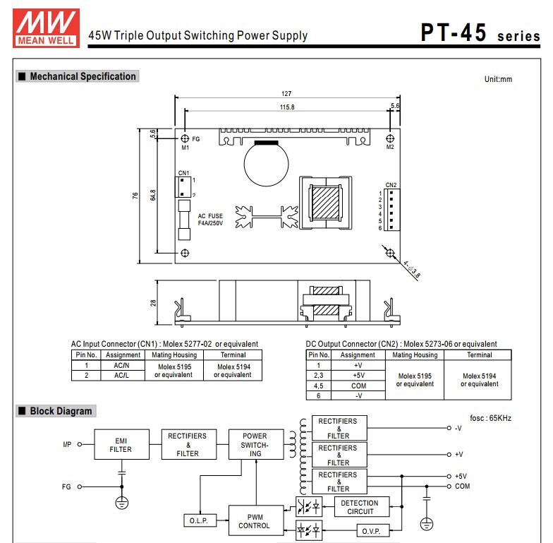 Teil -45c 45w dreifach-ausgangs-schaltnetzteil