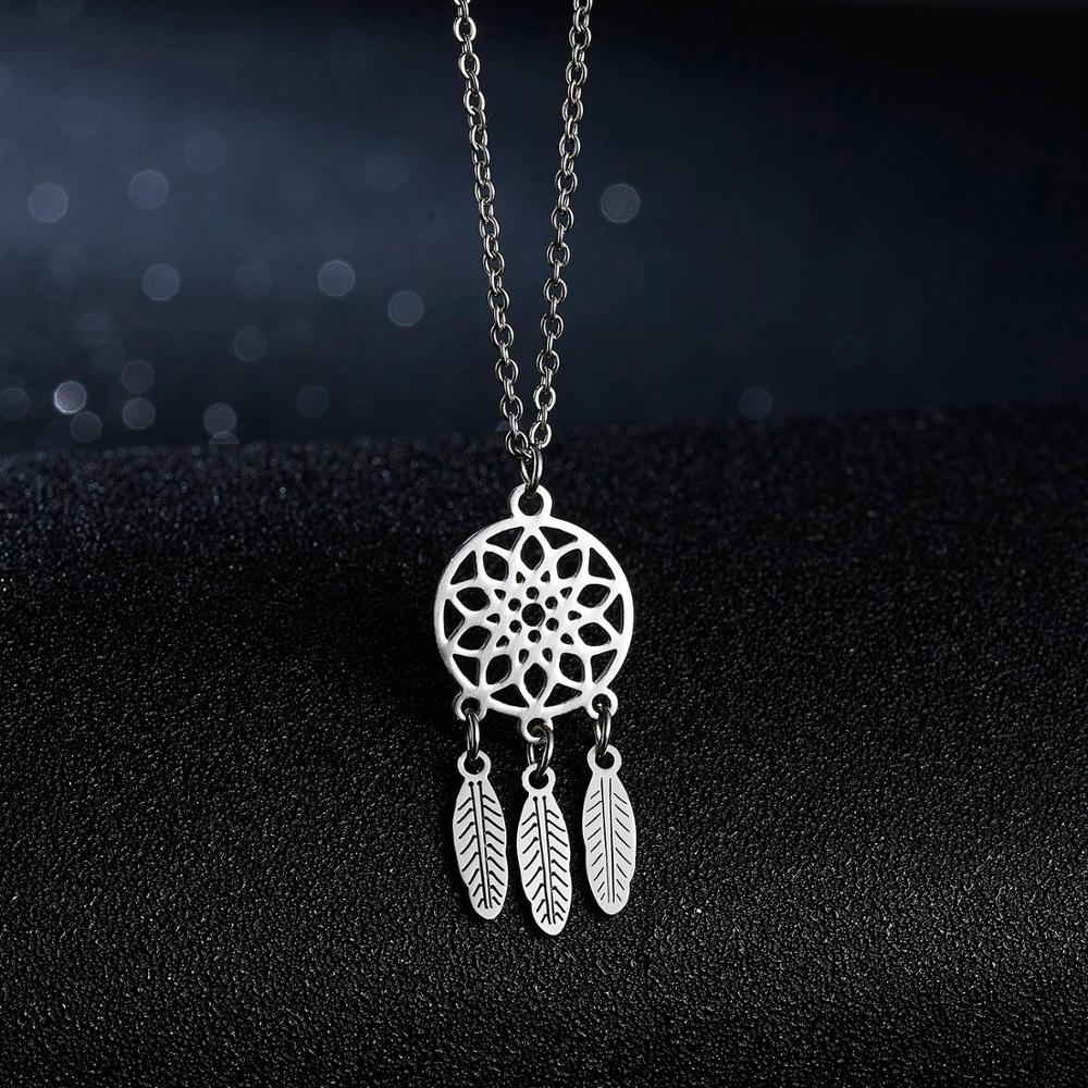 Women Yoga Lotus Pendant Necklaces Stainless Steel Elephant Cat Dream Catcher Choker Long Chain Necklace Jewerly