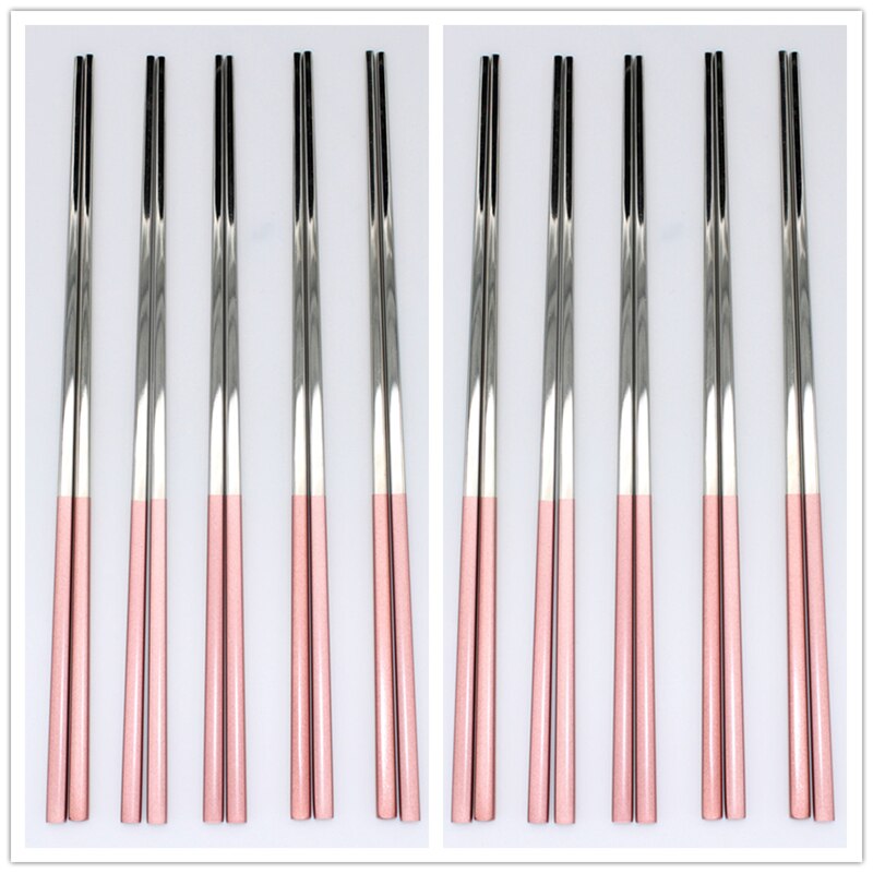 10 Paare Sushi Hashi Stäbchen edelstahl Lebensmittel Klasse Platz Chinesischen Metall Stäbchen Mehrweg Stäbchen Küche Werkzeuge: 10 Paare Rosa Silber-
