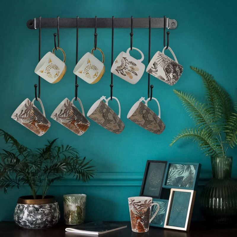 Support de tasse à café, porte-gobelet à café mural avec crochets flexibles, pour tasses, tasses à thé, ustensiles de cuisine (16 pouces/noir)