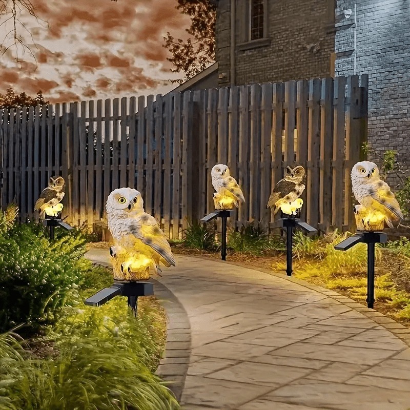 1 pc ao ar livre coruja estátua lâmpada resina artesanato movido a energia solar led iluminação ao ar livre decorativo paisagem luz solar jardim luz