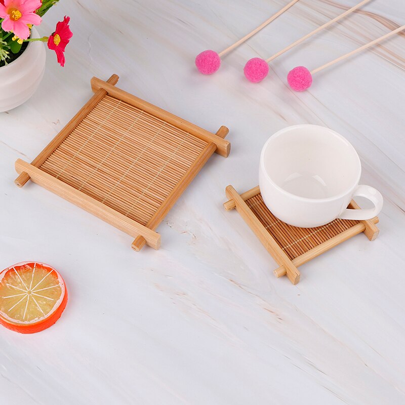 Mini Handmade Bamboo Cup Mat Coffee Cups Drinks Kung Fu Tea Accessories Table Placemats Coaster Kitchen Product Mug Pads 2 Sizes