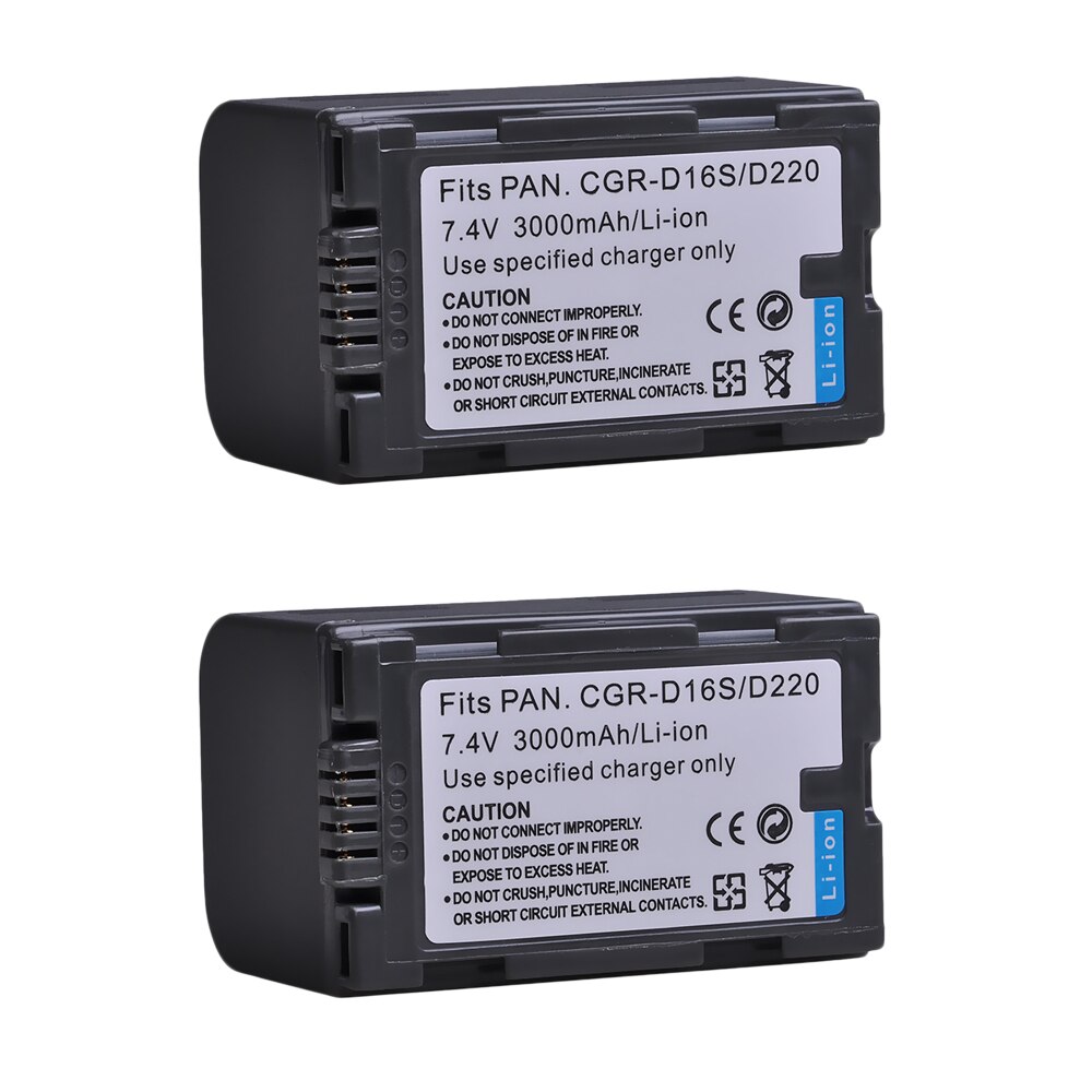 3000mah CGR-D220 CGR-D16S CGR D220 D16S batería para Panasonic VW-VBD23... DVC15... AG-DVC7... AG-DVX100... AG-DVX1000... NV-C2... NV-C3 C5: 2x Battery