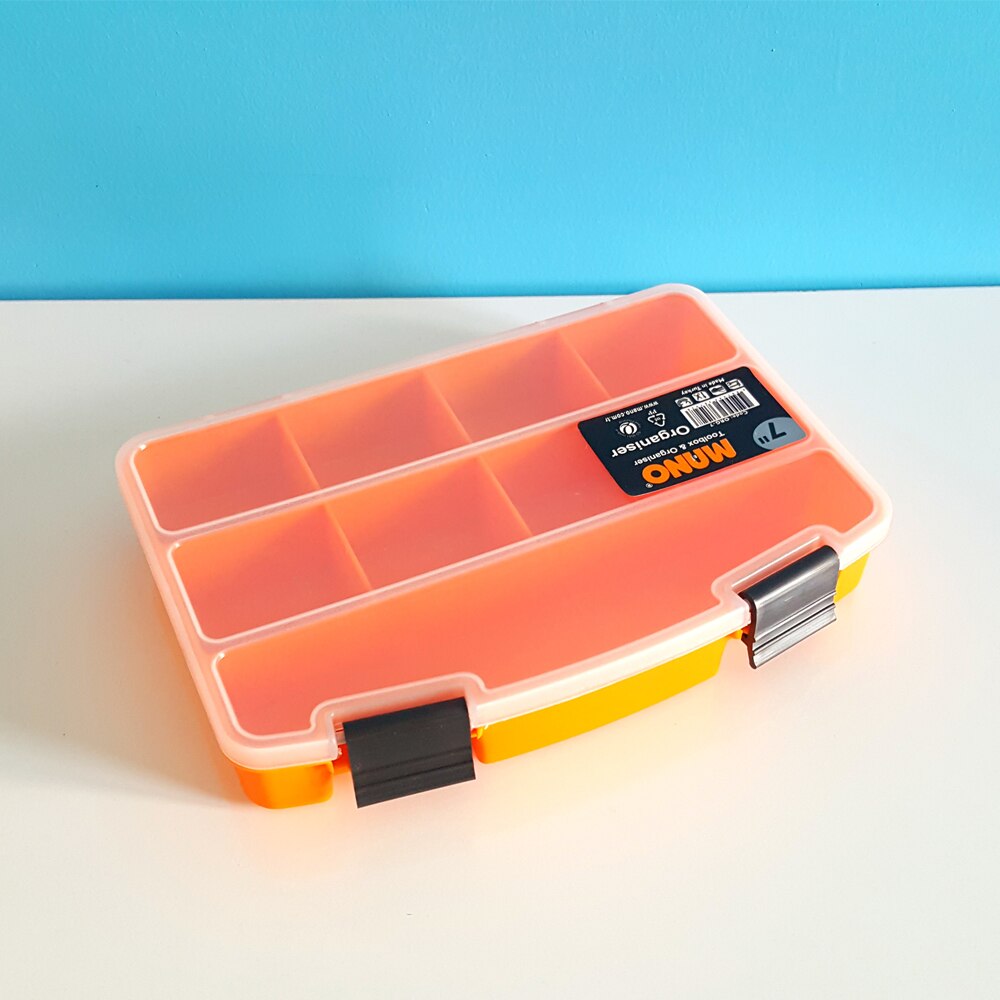 Mano grip liten gul plastorganiseringsboks 7 " / oppbevaringsboks / slagfast boks / gjennomsiktig deksel / ni rom