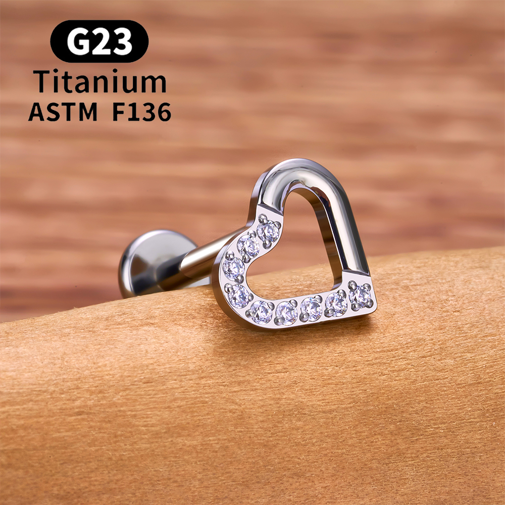 G23 Titanium Sneeuwvlok Kers Hartvorm Platte Achterkant Stud Oorbel 16G CZ Oor Tragus Kraakbeen Helix Conch Kwab piercing Sieraden