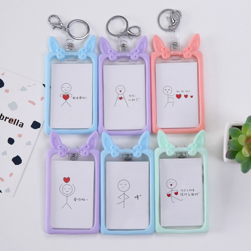 Creatieve Boog Siliconen ID Kaarthouder Sleutelhanger Vrouwen Anti-val Naam Badge Paspoort Cover Student Leuke Kat Oor Card case Houders