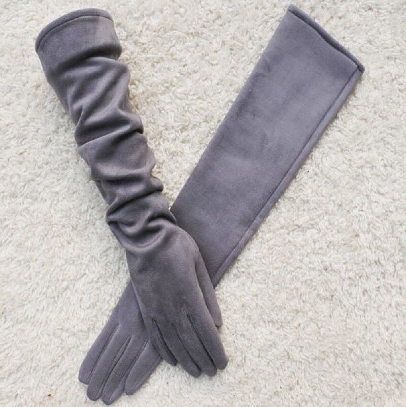 Touch Screen Gloves Warm Full Finger Gloves Winter Ladies Gloves Suede Long 50CM Arm Suede Touch Screen Thick Gloves: Gray