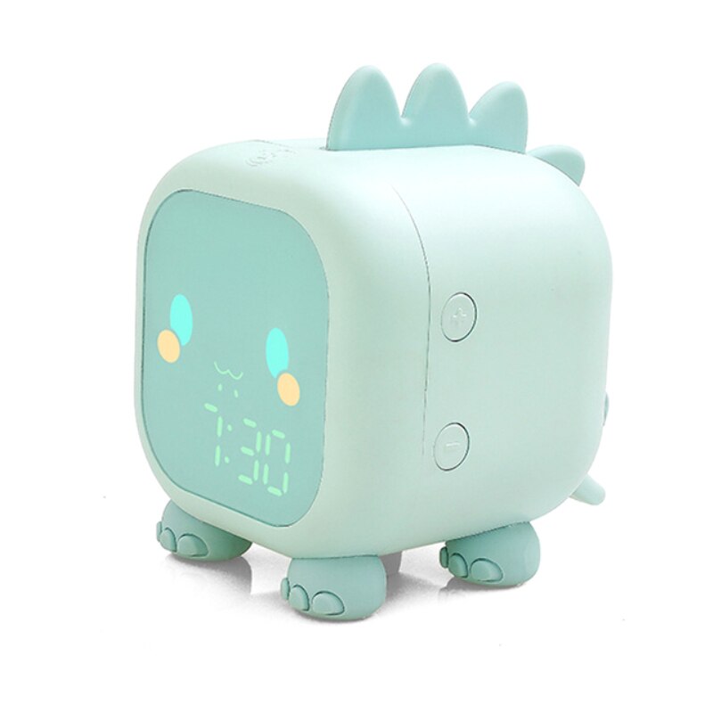 Bonito reloj despertador Digital para niños, Despertador con luz nocturna, de dinosaurio, para mesita de noche y escritorio, entrenador de sueño: Green