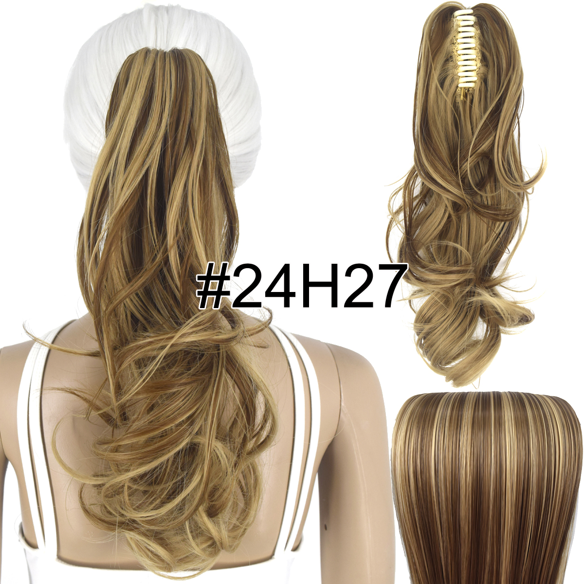 Topreety Hittebestendige Synthetische Haar 90gr 14 "35 Cm Golvend Claw Clip In/Op Paardenstaart Hair Extensions CP-222: T1B/33/27