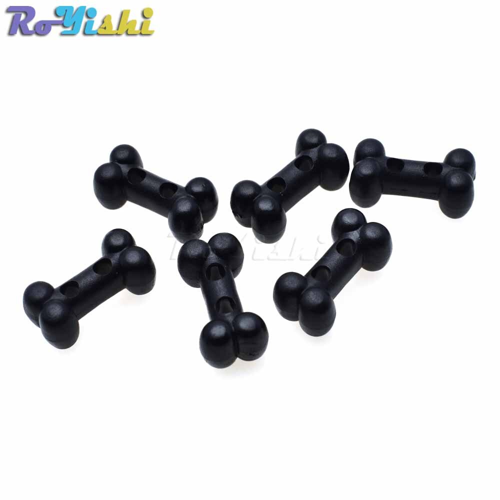 100 stks/pak Plastic Hond Bot Vorm Button Cord Lock Toggle Stopper Zwart
