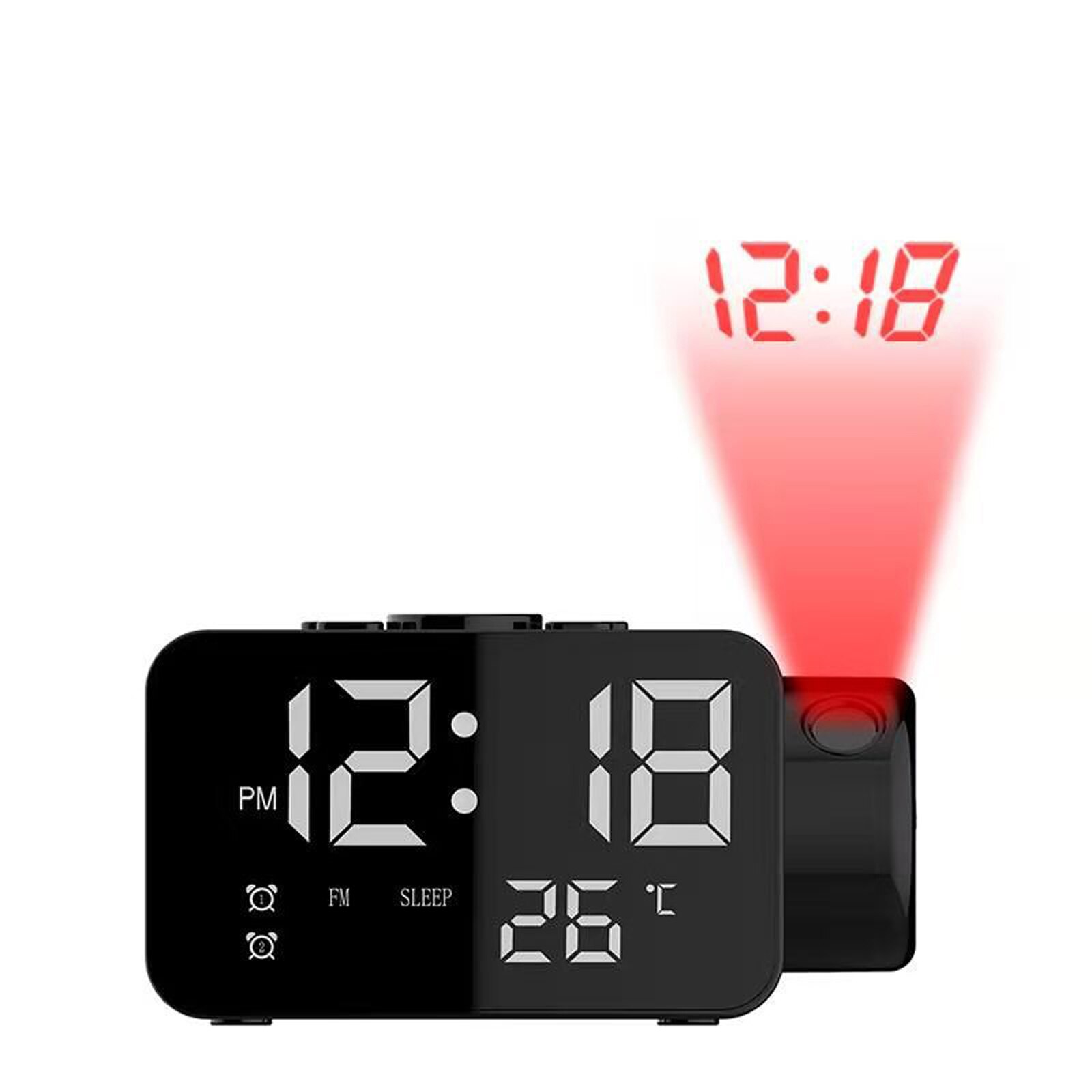Smart Projection Alarm Clock with LED Inclined Screen FM Radio Solid Color Temperature Display USB Charging Clock: White