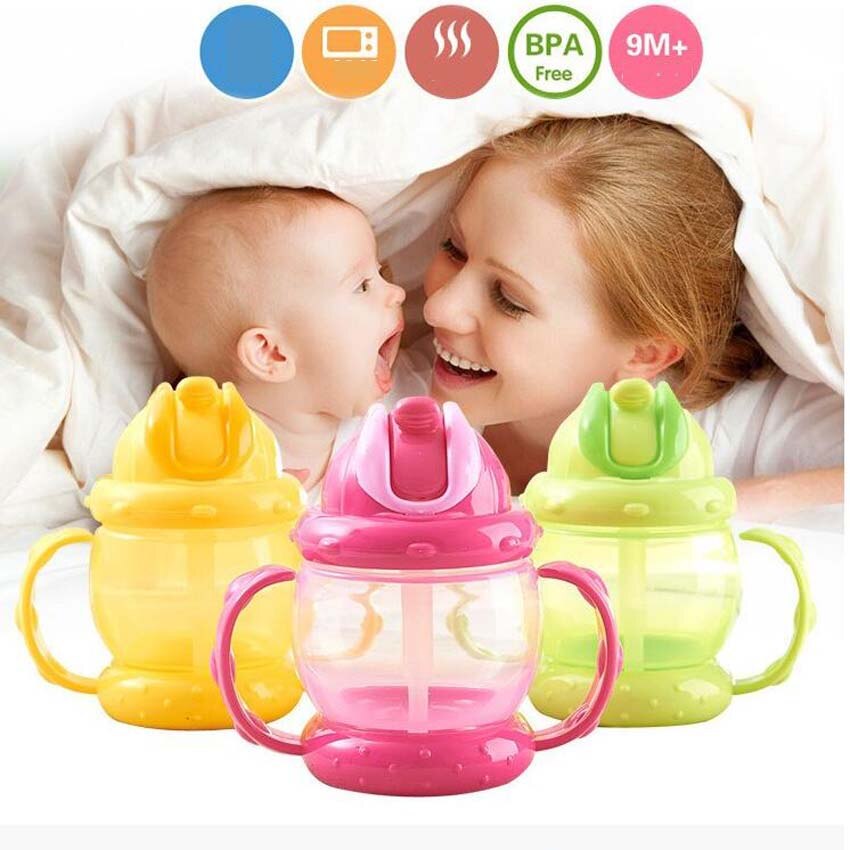 240ML Baby Cup Children Drinking Cup Training Cup Baby Feeding Straw Cup Anti-wrestling Watertight Green, Yellow, Pink